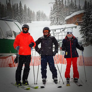 Lab members skiing